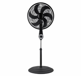 black pedestal fan with a rotary knob - Image 2