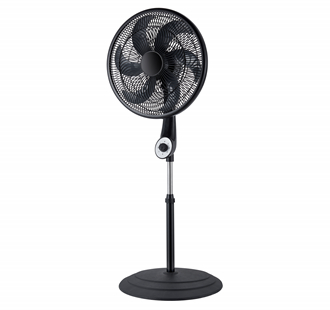 black pedestal fan with a rotary knob - Image 3