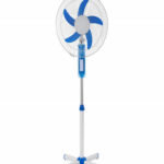 blue four‑leg pedestal fan