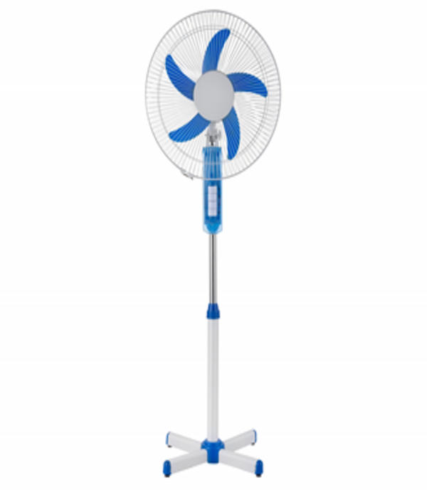 blue four‑leg pedestal fan