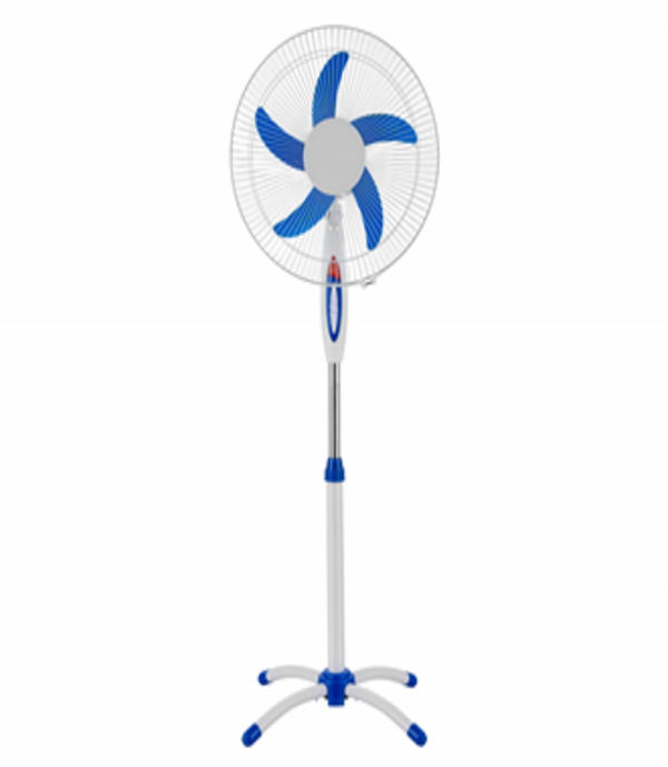 blue 5‑blade pedestal fan