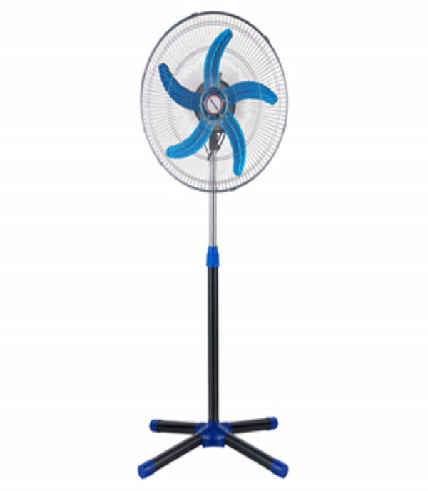 blue four‑leg pedestal fan